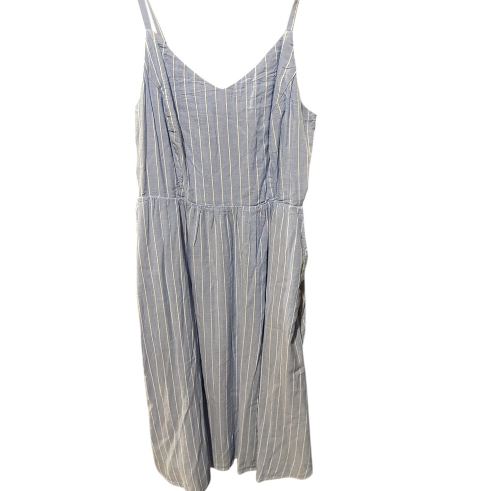 LOFT Light Blue Striped Midi Dress